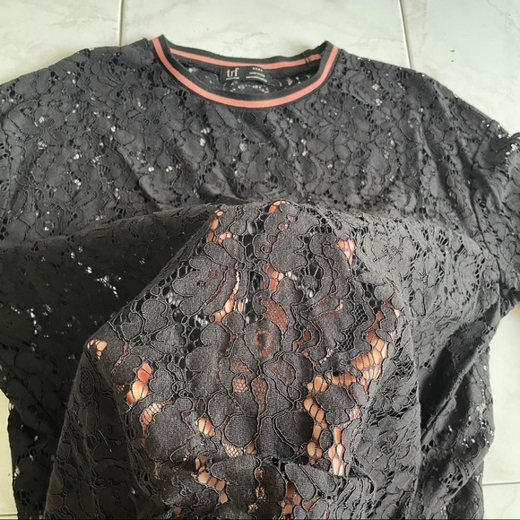 Zara trf (M) lace jersey in black and coral pink. Great condition - Picture 7 of 7